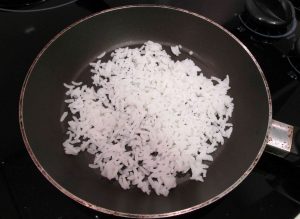 Cooked rice in pan