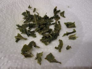 steeped tea leaves on paper towel