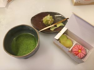 Kanshundo wagashi with matcha